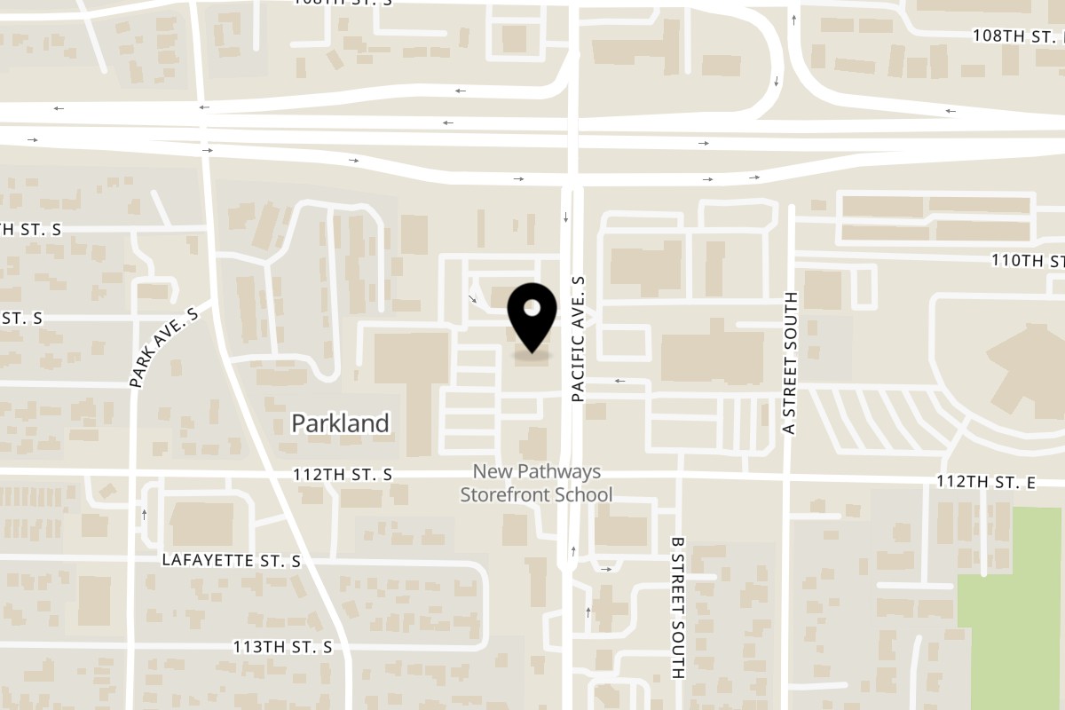 Map showing the location of Mazatlan Mexican Restaurant Parkland on 11102 Pacific Ave S in Parkland