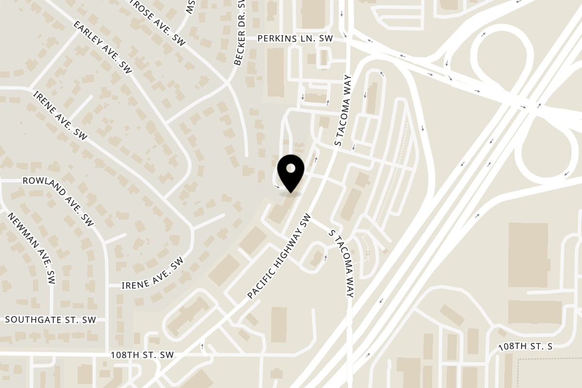 Map showing the location of Mazatlan Mexican Restaurant Lakewood on 10518 S Tacoma Way in Lakewood